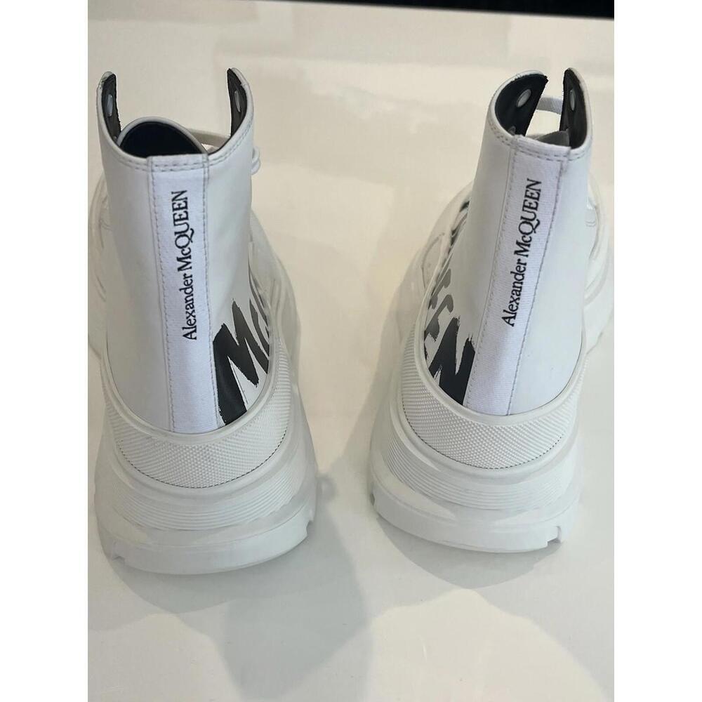 $790 Alexander McQueen ,Treadslick Nappa Joey High Top Sneakers White/Black 44 - Picture 3 of 12